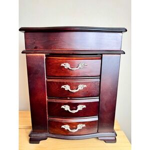 Vintage Dark Cherry Wood Jewelry Box Armoire Tabletop Organizer Croft & Barrow
